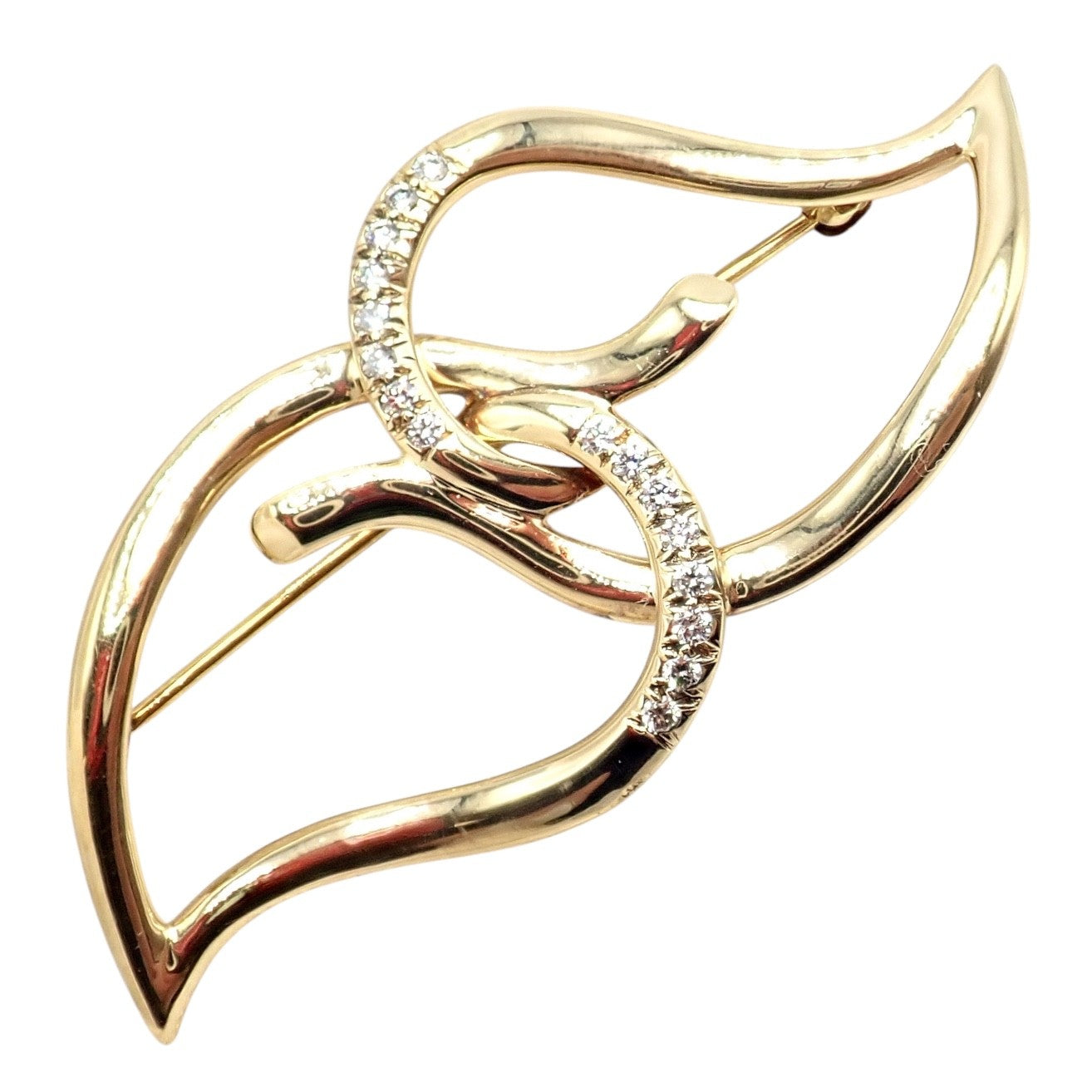 Authentic! Tiffany & Co 18k Yellow Gold Diamond Two Leaf Double Brooch Pin 1987 | Fortrove