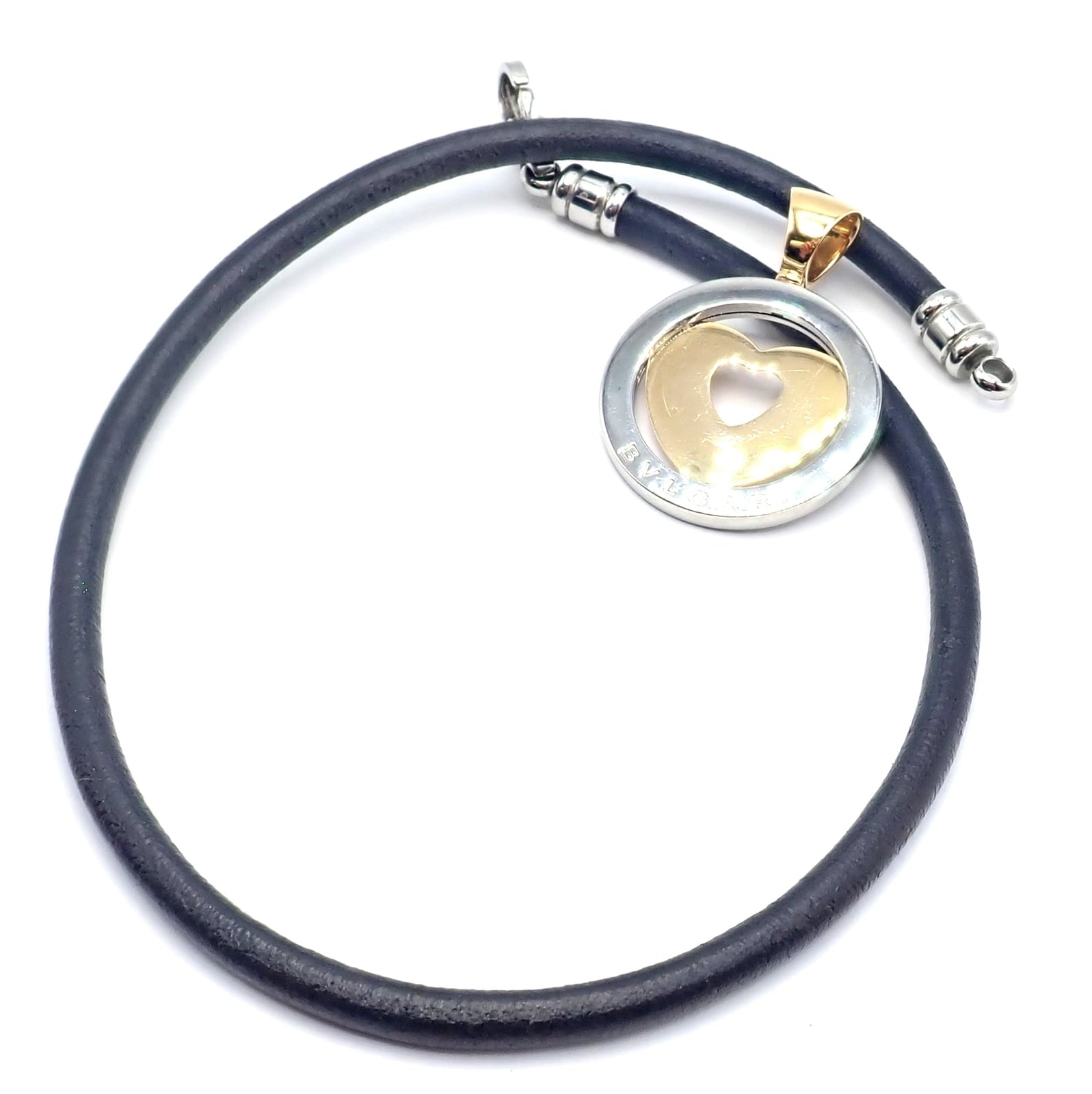 Bulgari Jewelry & Watches:Fine Jewelry:Necklaces & Pendants Authentic! Bvlgari Bulgari Tondo 18k Yellow Gold Steel Heart Pendant Necklace