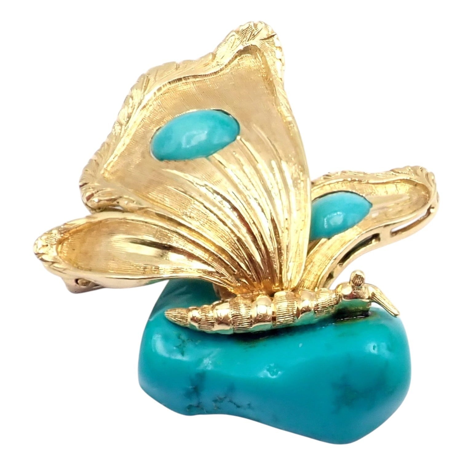 Tiffany & Co. Jewelry & Watches:Fine Jewelry:Brooches & Pins Vintage Tiffany & Co. 18k Yellow Gold Turquoise Butterfly On A Rock Pin Brooch