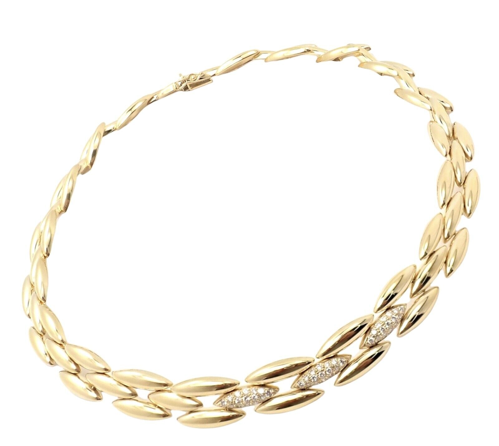 Authentic! Cartier 18k Yellow Gold Diamond Three Row Gentiane Rice Link Necklace | Fortrove