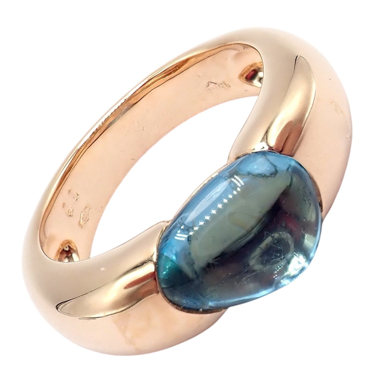 Rare! Authentic Pomellato 18k Rose Gold Sassi Large Blue Topaz Ring Sz 6.5 | Fortrove