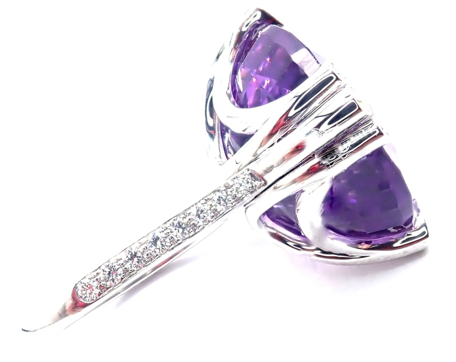 Authentic! Cartier Inde Mysterieuse 18k White Gold Diamond Amethyst Large Ring | Fortrove