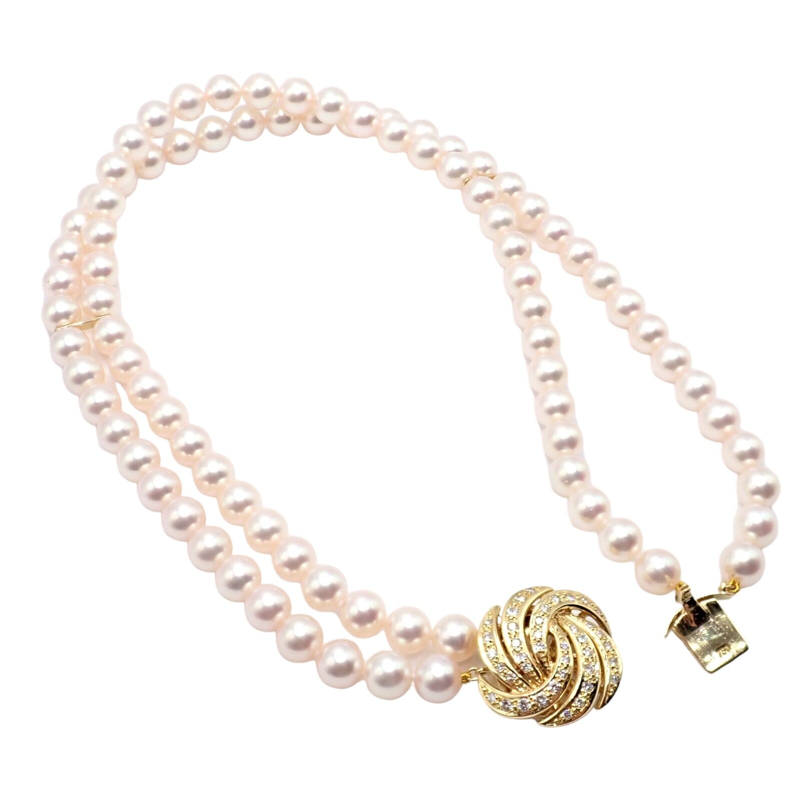 Mikimoto Jewelry & Watches:Fine Jewelry:Necklaces & Pendants Authentic! Mikimoto 18k Yellow Gold Diamond Double Strand 8mm Pearl Necklace