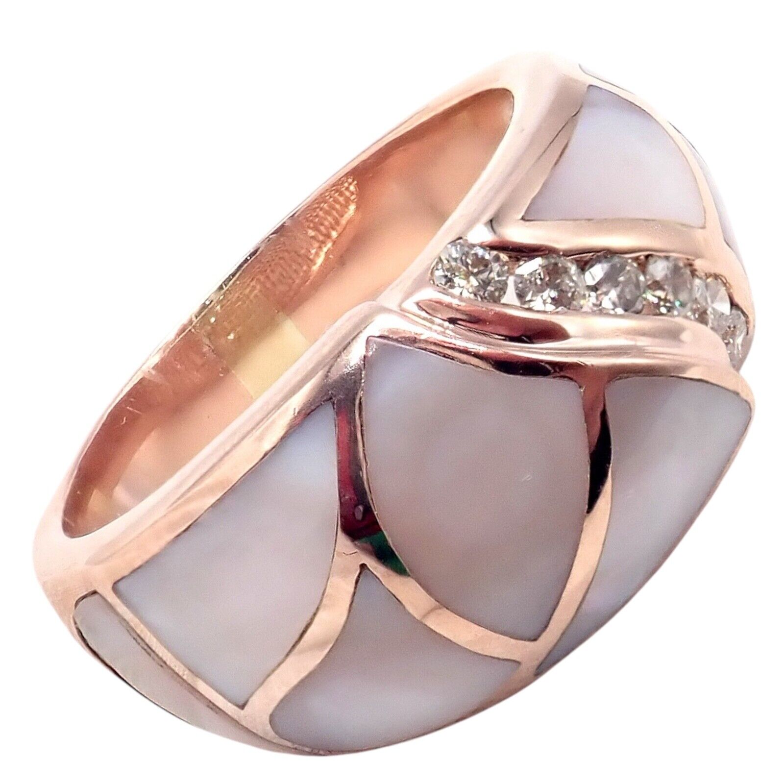 Vintage Estate 14k Rose Gold Diamond Mother of Pearl Ring sz 7.5 | Fortrove