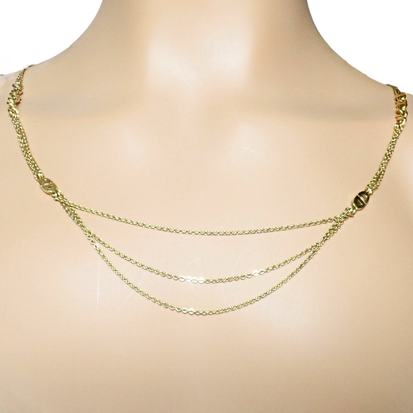 Christian Dior Jewelry & Watches:Fine Jewelry:Necklaces & Pendants Vintage! Christian Dior Solid 18k Gold CD Three Strand 28" Long Necklace Germany