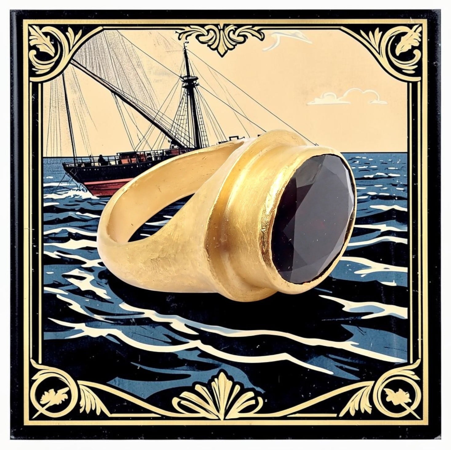 Authentic! Yossi Harari Hammered 24k Yellow Gold Large Garnet Ring sz 7 | Fortrove