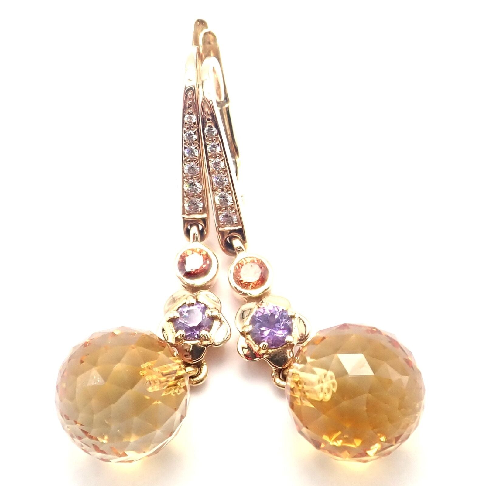 CHANEL Jewelry & Watches:Fine Jewelry:Earrings Authentic! Chanel Mademoiselle 18k Yellow Gold Diamond Amethyst Citrine Earrings