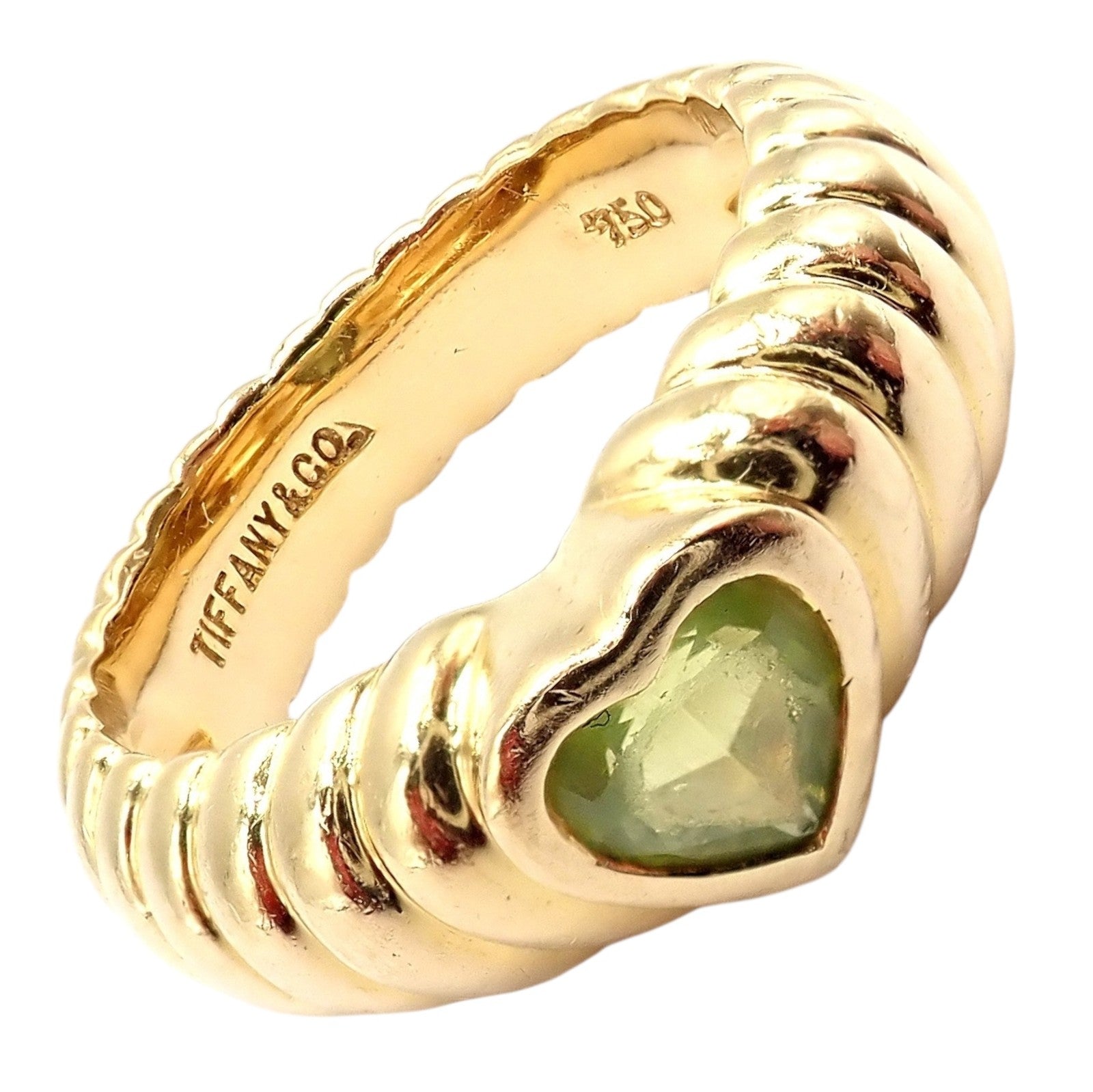 Vintage! Authentic Tiffany & Co 18k Yellow Gold Scalloped Heart Peridot Ring | Fortrove