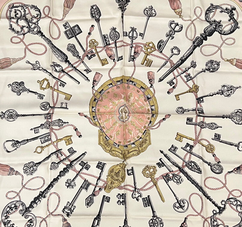 Authentic RARE! Hermes Les Cles Key Vintage 90cm Silk Scarf | Fortrove