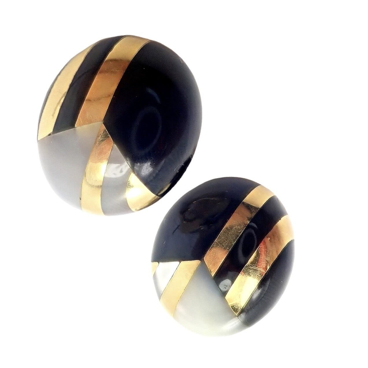 Rare! Tiffany & Co Cummings 18k Yellow Gold Mother of Pearl Black Jade Earrings | Fortrove