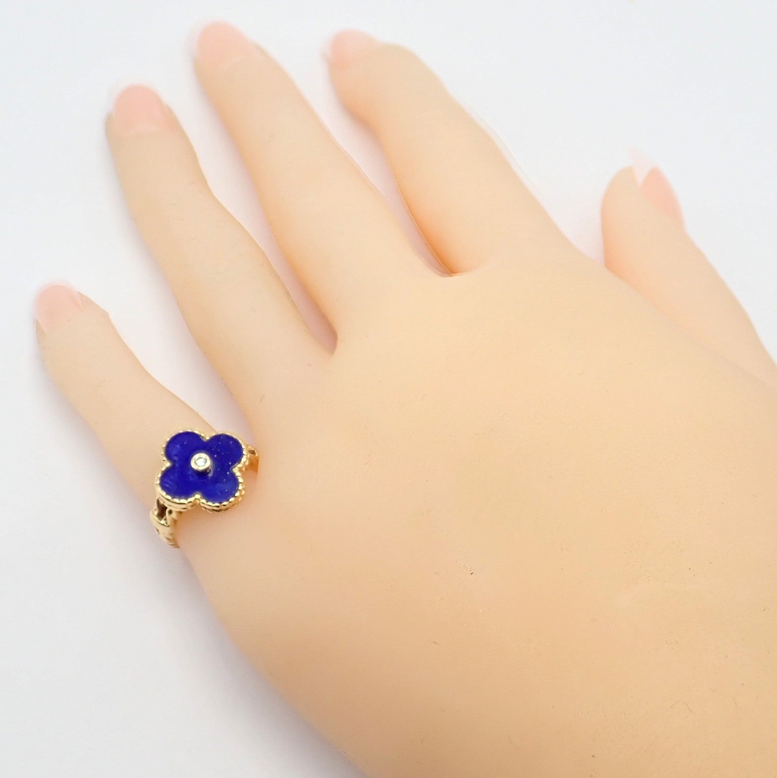 Van Cleef & Arpels Alhambra 18k Yellow Gold Lapis Lazuli Diamond Ring Sz 4 | Fortrove