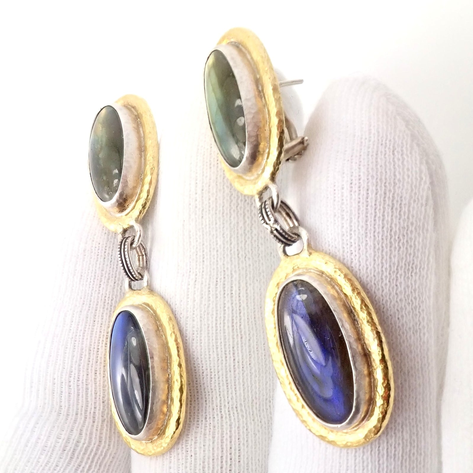 Gurhan Jewelry & Watches:Vintage & Antique Jewelry:Earrings Authentic! Gurhan Hammered Sterling Silver 24k Gold Labradorite Earrings