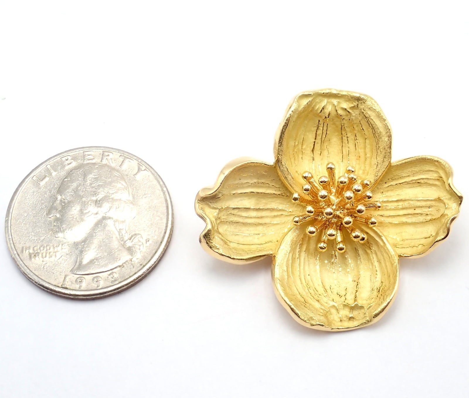 Authentic! Tiffany & Co. 18k Yellow Gold Dogwood Flower Pin Brooch