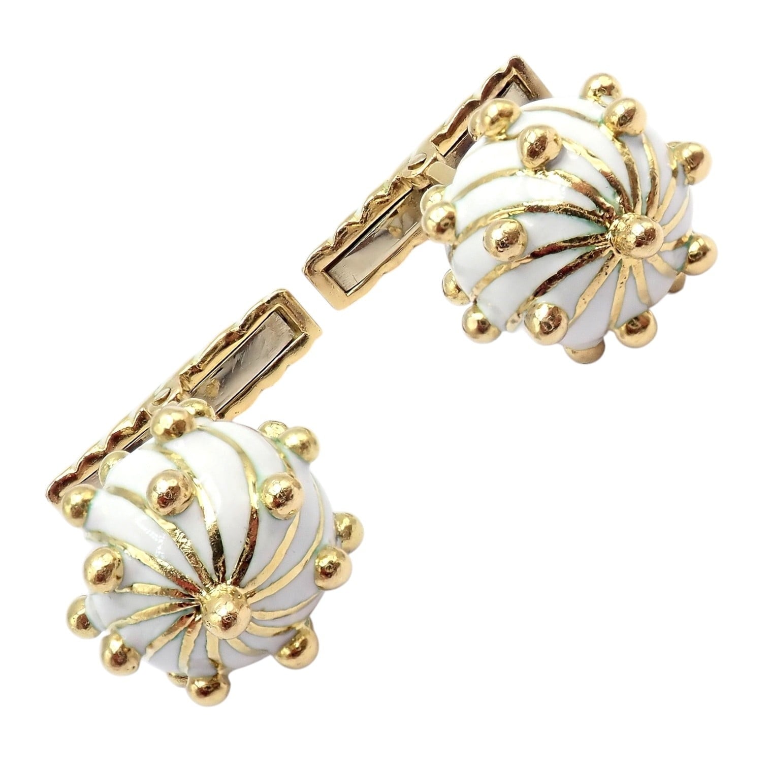 Vintage! David Webb 18k Yellow Gold White Enamel Ball Spike Cufflinks | Fortrove