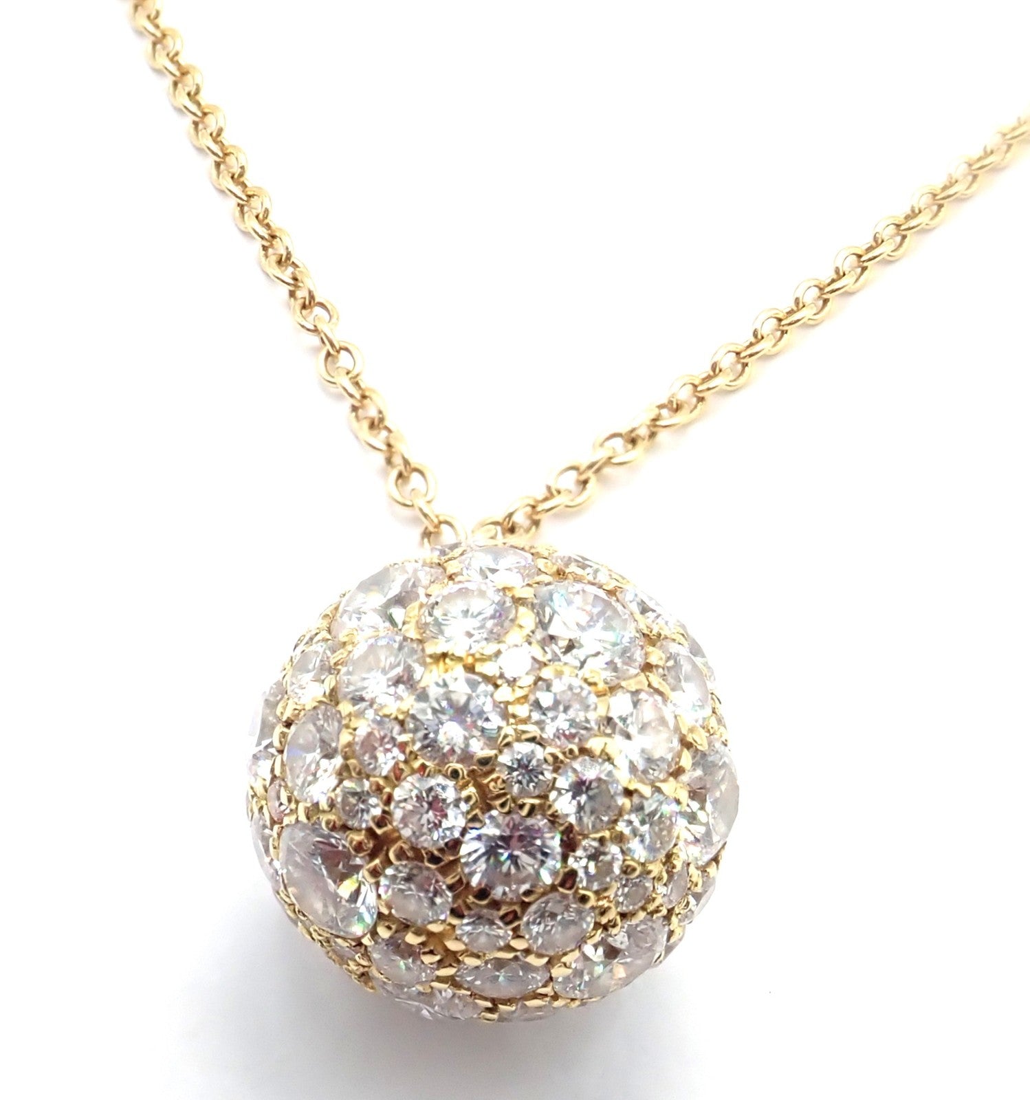 Authentic! Tiffany & Co 18k Yellow Gold Hardware Diamond Ball Pendant Necklace | Fortrove