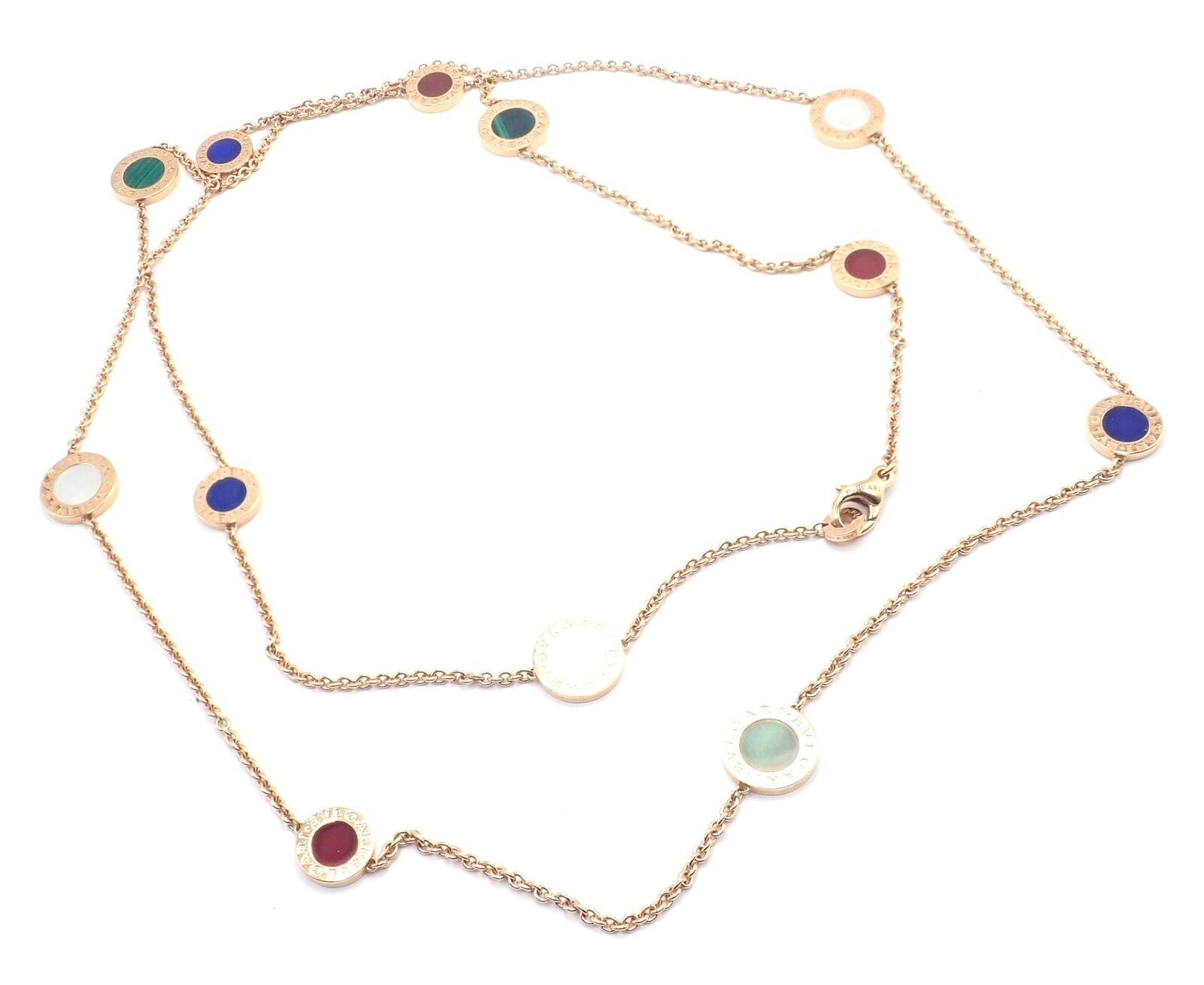 Authentic! Bvlgari Bulgari 18k Rose Gold Multi Gemstone 38" Long Necklace | Fortrove