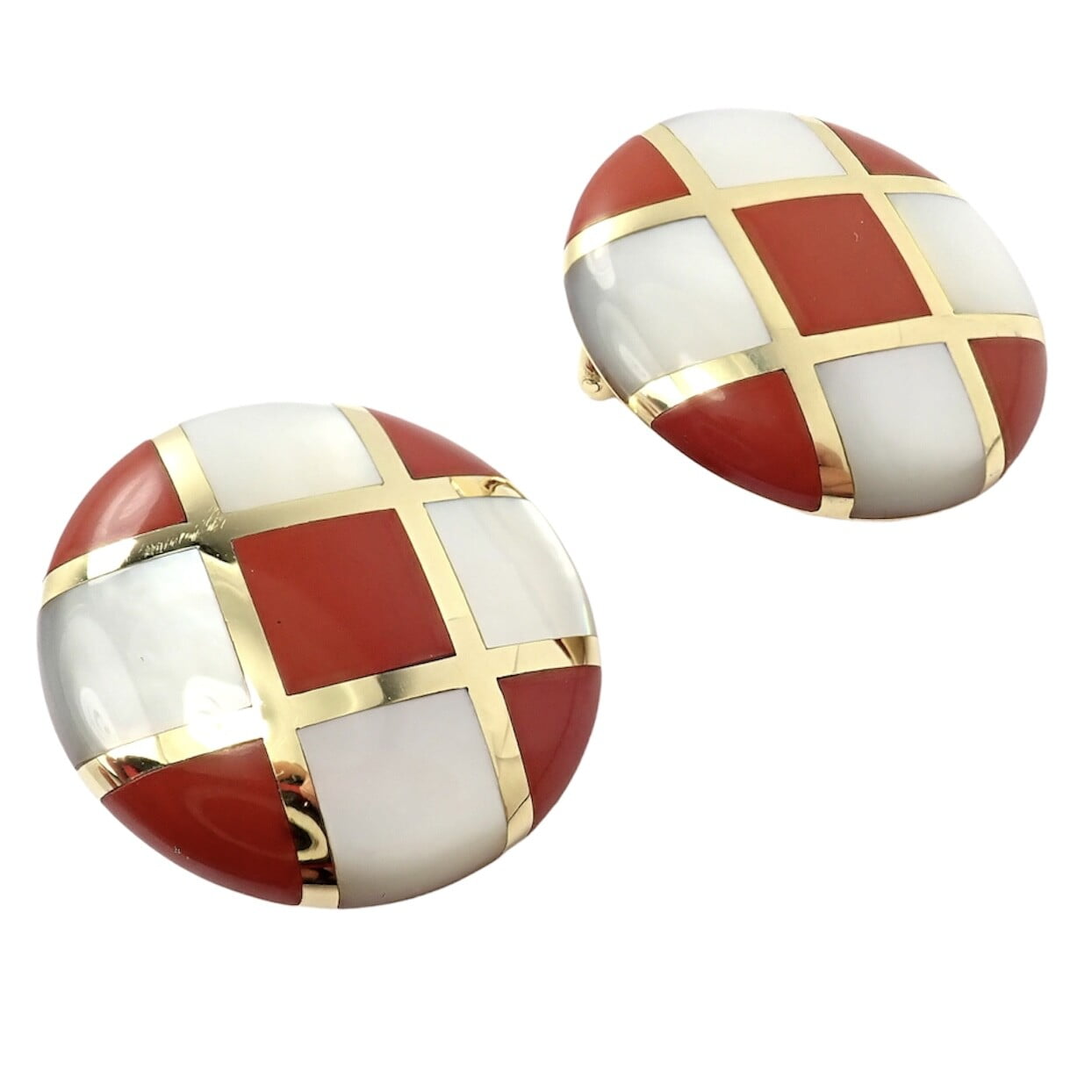 Tiffany & Co. Jewelry & Watches:Fine Jewelry:Earrings Tiffany & Co Cummings 18k Gold Mother of Pearl Carnelian Checkerboard Earrings