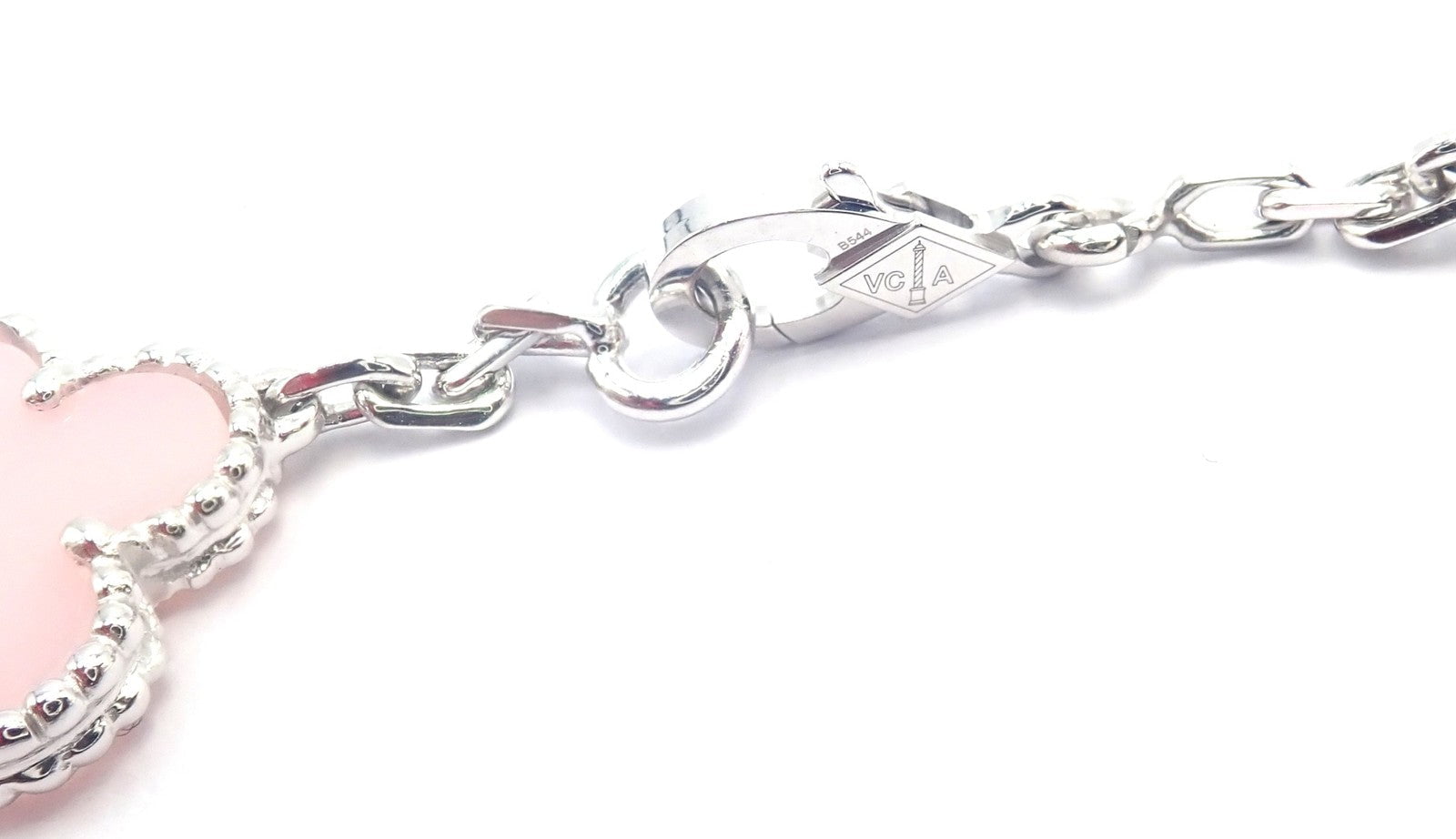 Authentic! Van Cleef & Arpels Alhambra 18k White Gold Pink Stone Bracelet Cer. | Fortrove