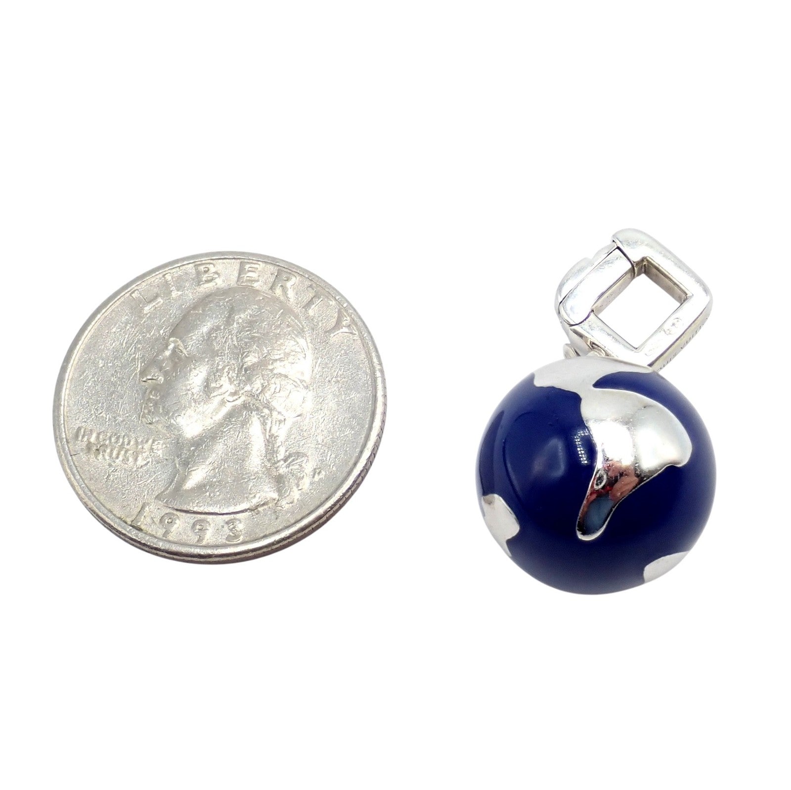 Vintage Louis Vuitton 18k White Gold Enamel Globe World Diamond Charm Pendant | Fortrove