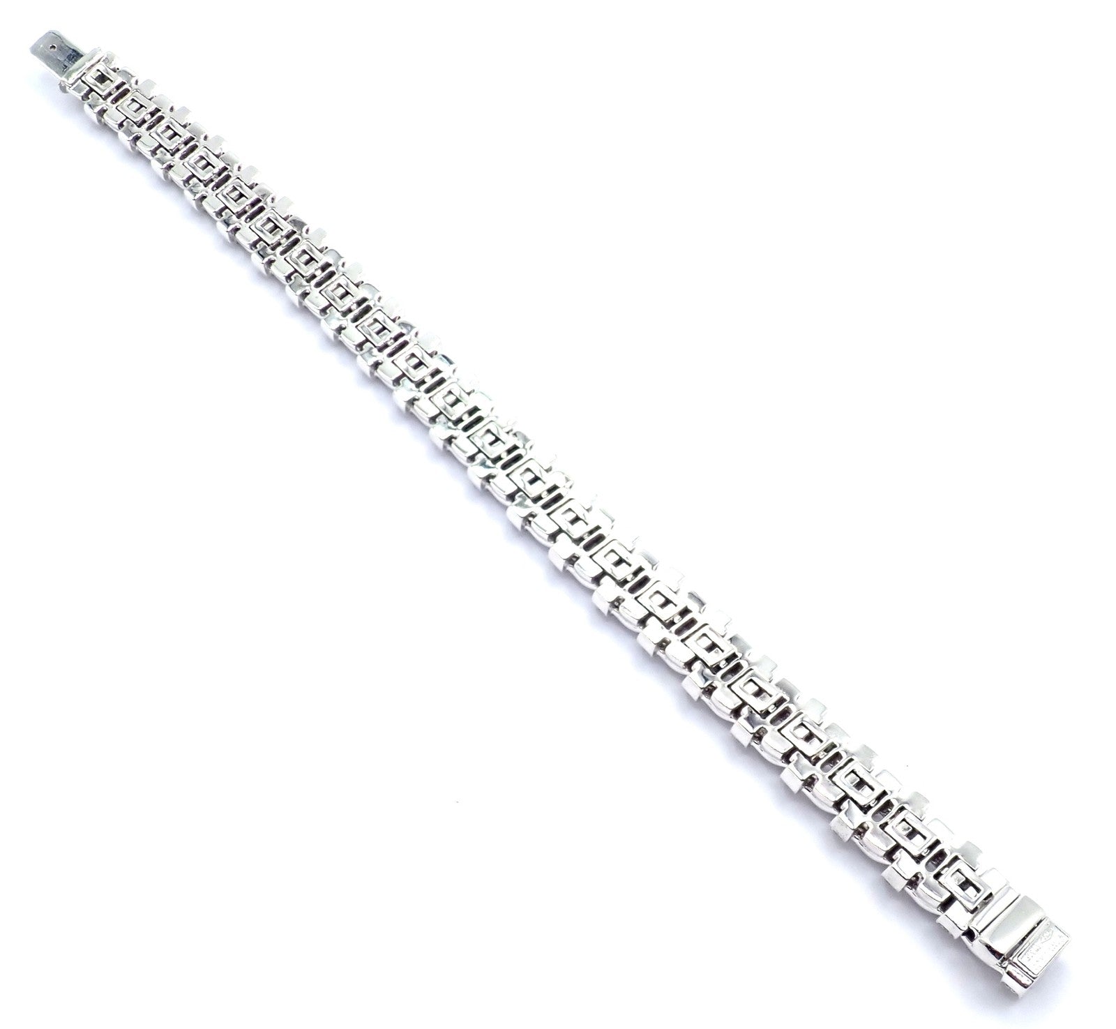 Authentic! Tiffany & Co Vannerie 18k White Gold Basket Weave Diamond Bracelet | Fortrove