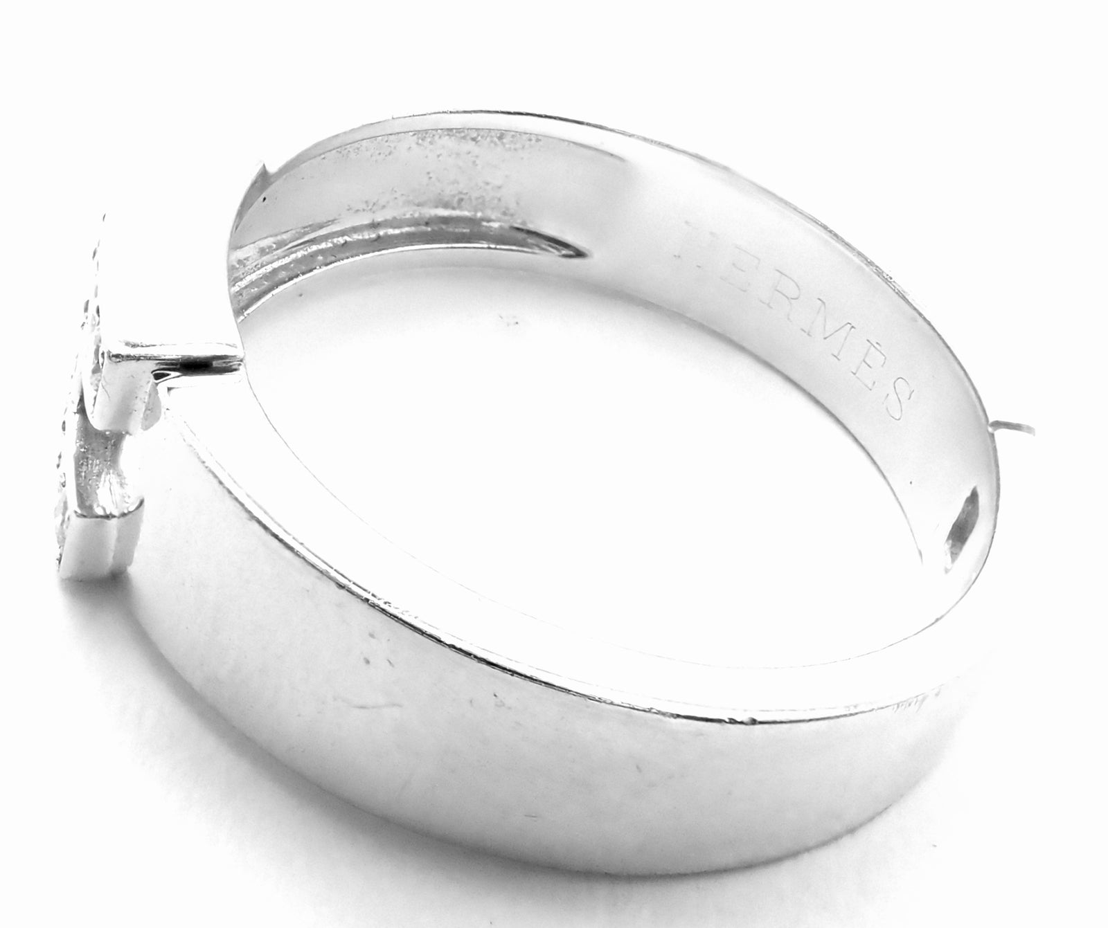Authentic! Hermes 18k White Gold Diamond H Band Ring | Fortrove