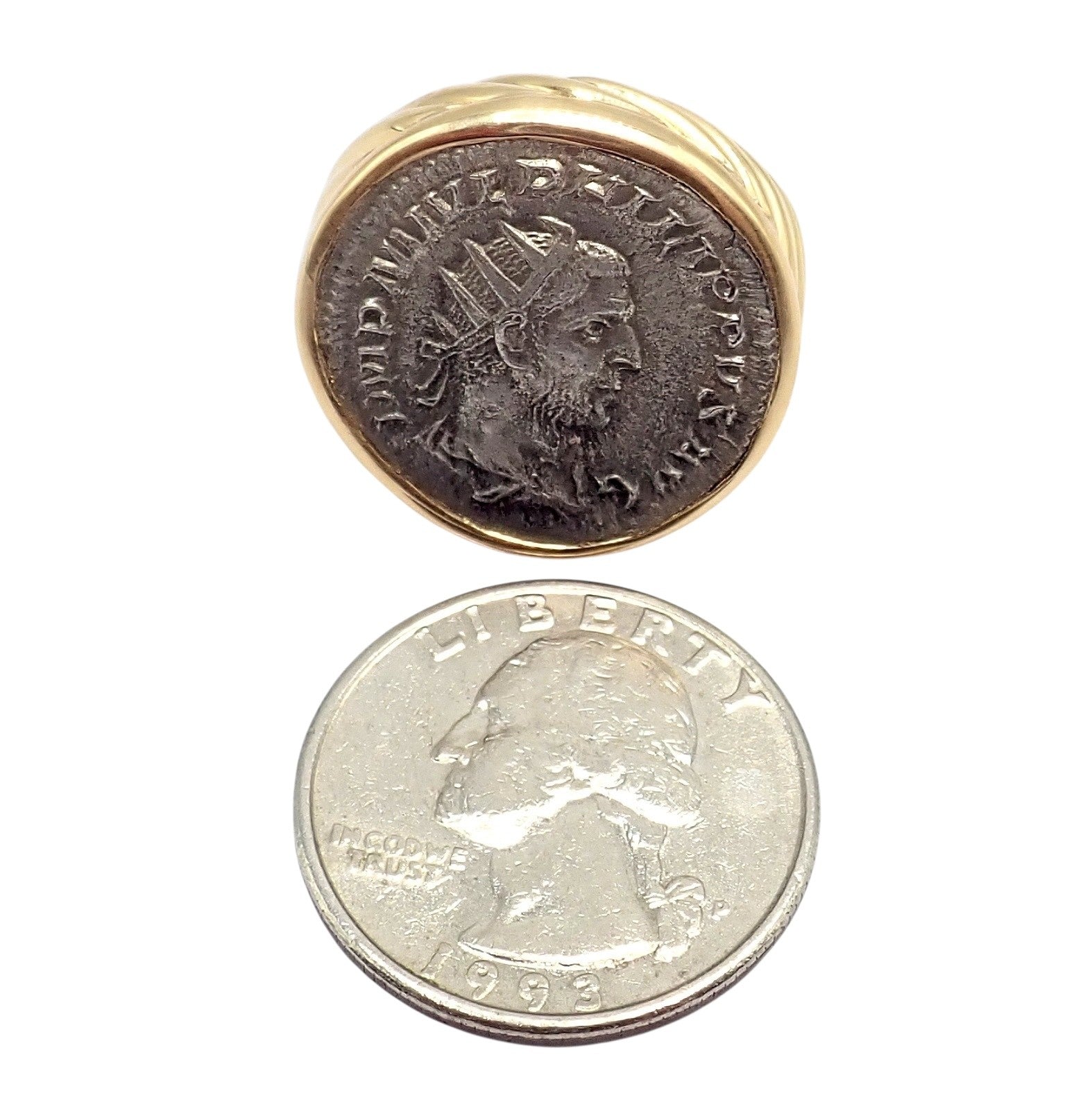 Rare! Bvlgari Bulgari 18k Gold Diamond Monete Antique Large Coin Signet Ring | Fortrove