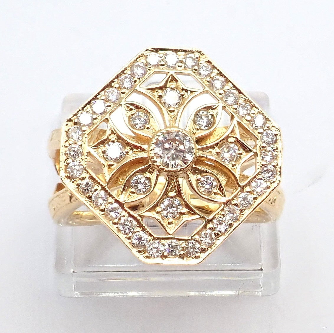 Authentic Loree Rodkin 18k Yellow Gold Diamond Gothic Cross Ring