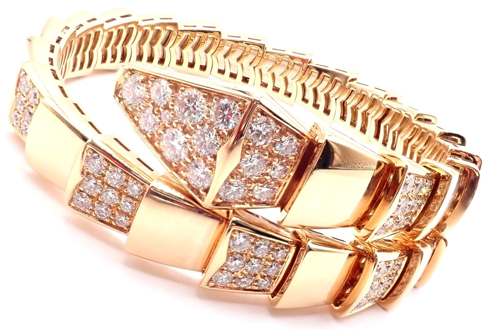 Authentic! Bulgari Bvlgari Serpenti Viper 18k Rose Gold Diamond Bangle Bracelet | Fortrove