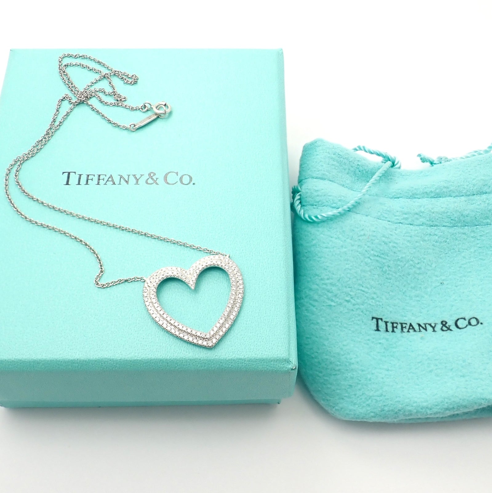 Tiffany & Co Platinum Diamond Heart Double Metro Medium Pendant Necklace | Fortrove