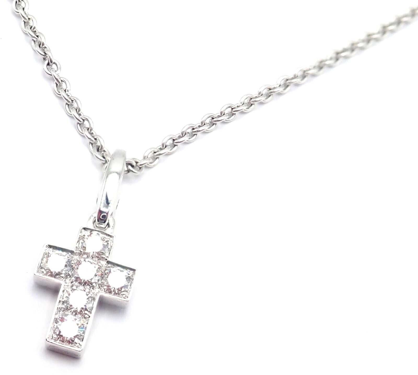 Authentic! Cartier 18k White Gold Diamond Cross Pendant Chain Necklace | Fortrove