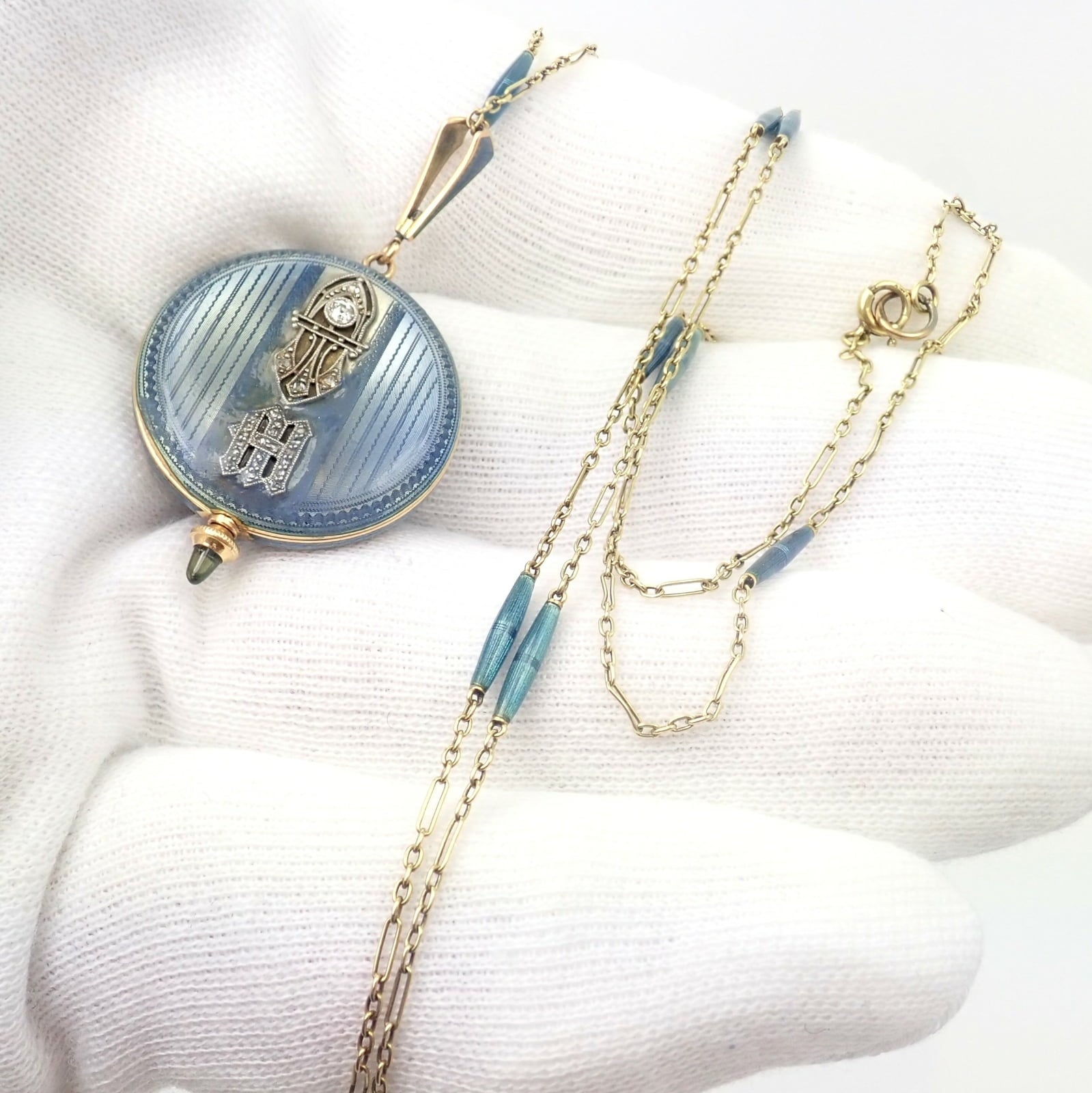 Tiffany & Co. Jewelry & Watches:Watches, Parts & Accessories:Watches:Other Watches Vintage JE Caldwell Longines 14k Yellow Gold Diamond Enamel 32" Pendant Watch