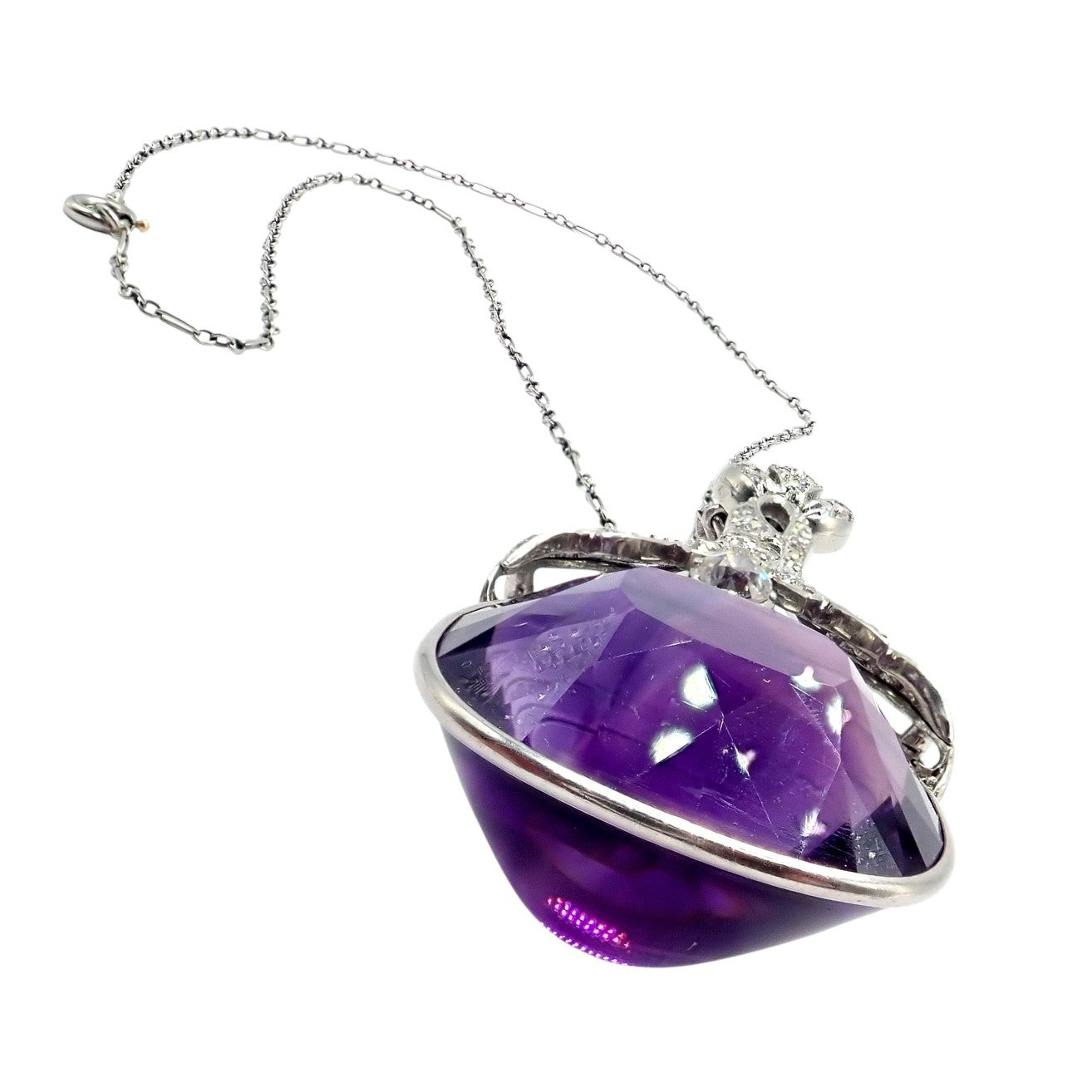 Vintage Estate Platinum Diamond Large Amethyst Art Deco Necklace | Fortrove