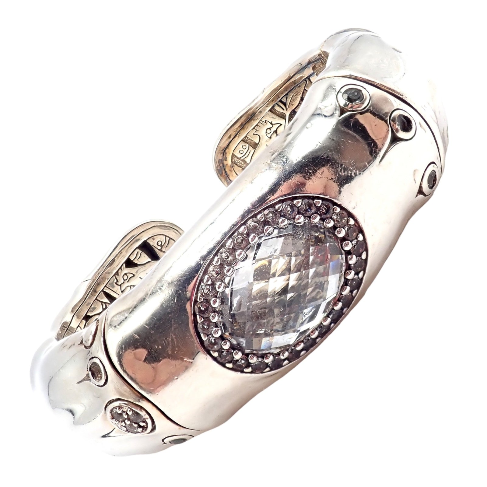 Authentic! John Hardy Silver White Topaz 30 Bamboo Large Cuff Bracelet | Fortrove