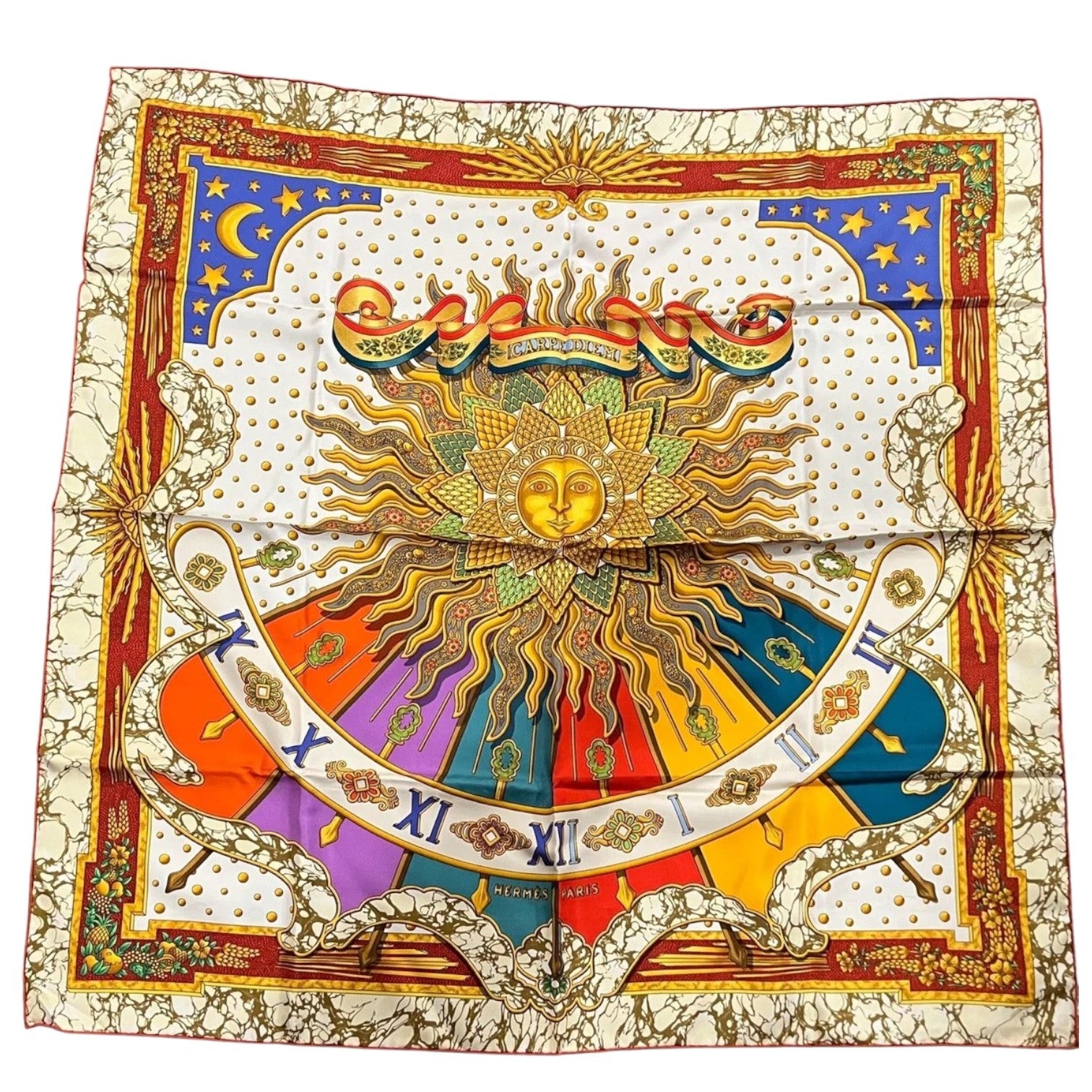 Hermes Clothing, Shoes & Accessories:Women:Women's Accessories:Scarves & Wraps Authentic Hermes Silk Carpe Diem 90 cm Scarf