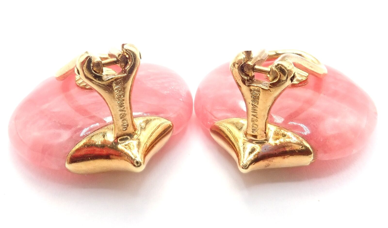 Authentic Tiffany & Co Angela Cummings 18k Yellow Gold Pink Agate Petal Earrings | Fortrove