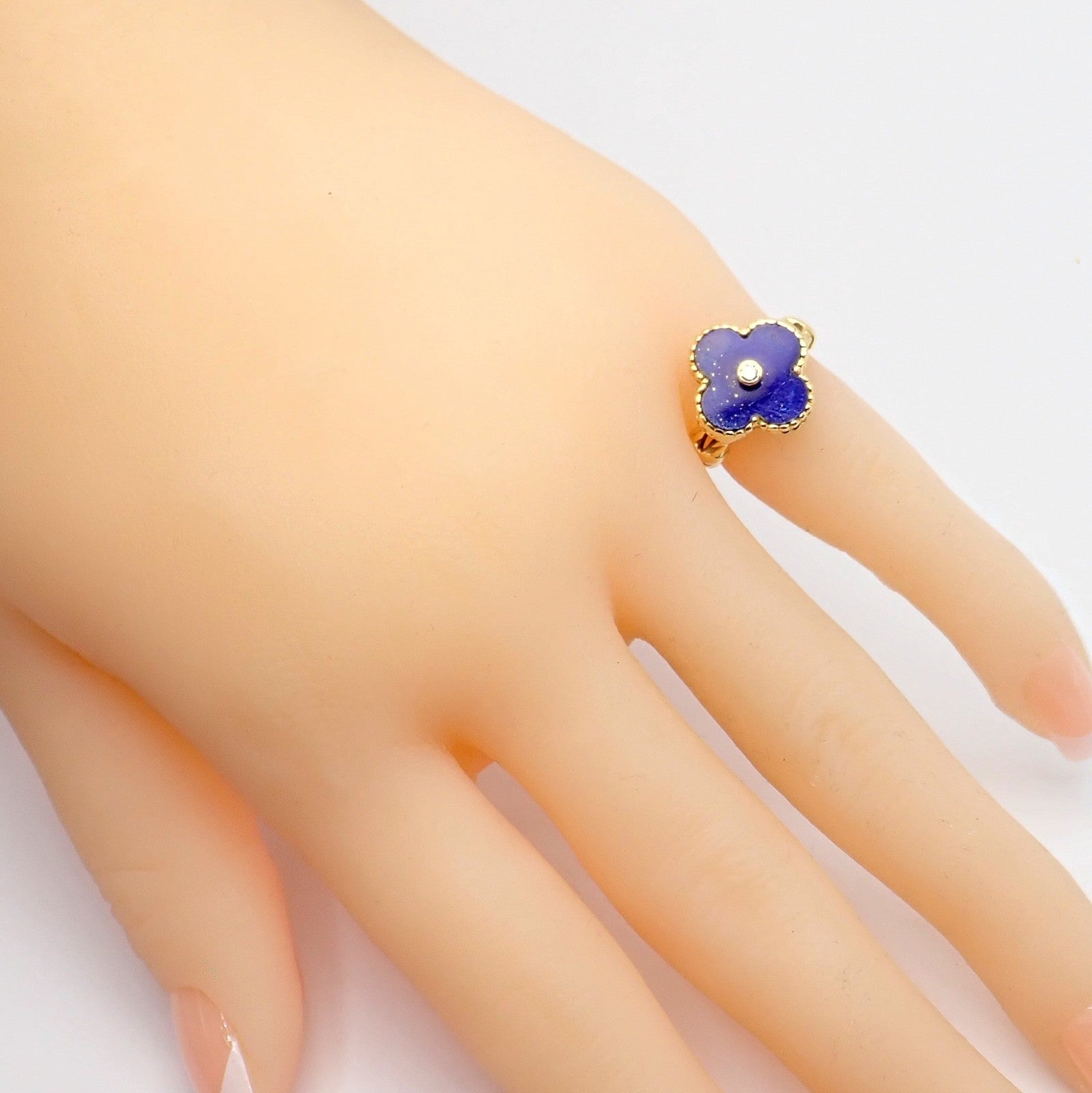 Van Cleef & Arpels Alhambra 18k Yellow Gold Lapis Lazuli Diamond Ring Sz 4 | Fortrove