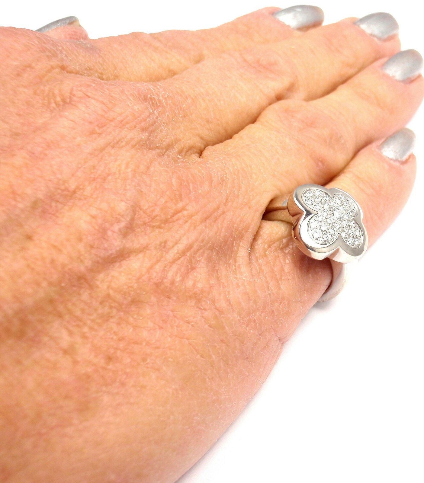Authentic! VAN CLEEF & ARPELS VCA 18k White Gold Diamond Pure Alhambra Ring | Fortrove