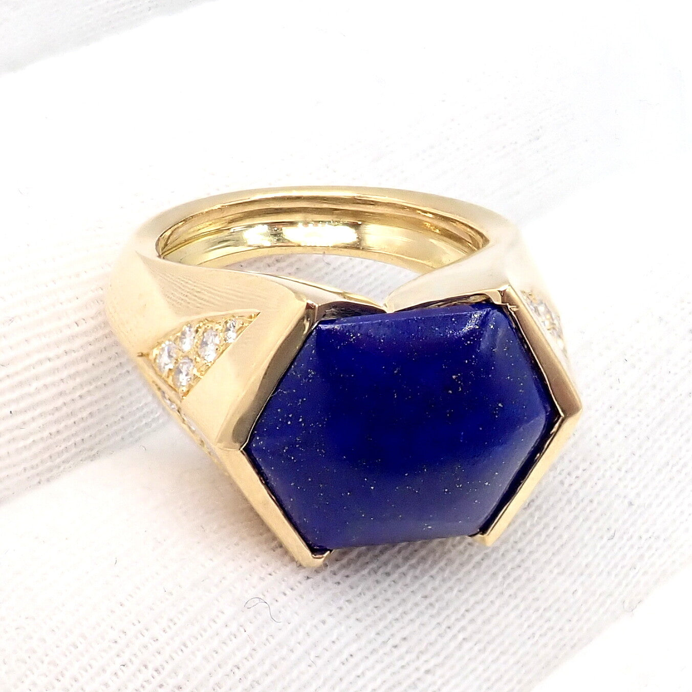 Authentic! Julius Cohen 18k Yellow Gold Diamond Lapis Ring | Fortrove