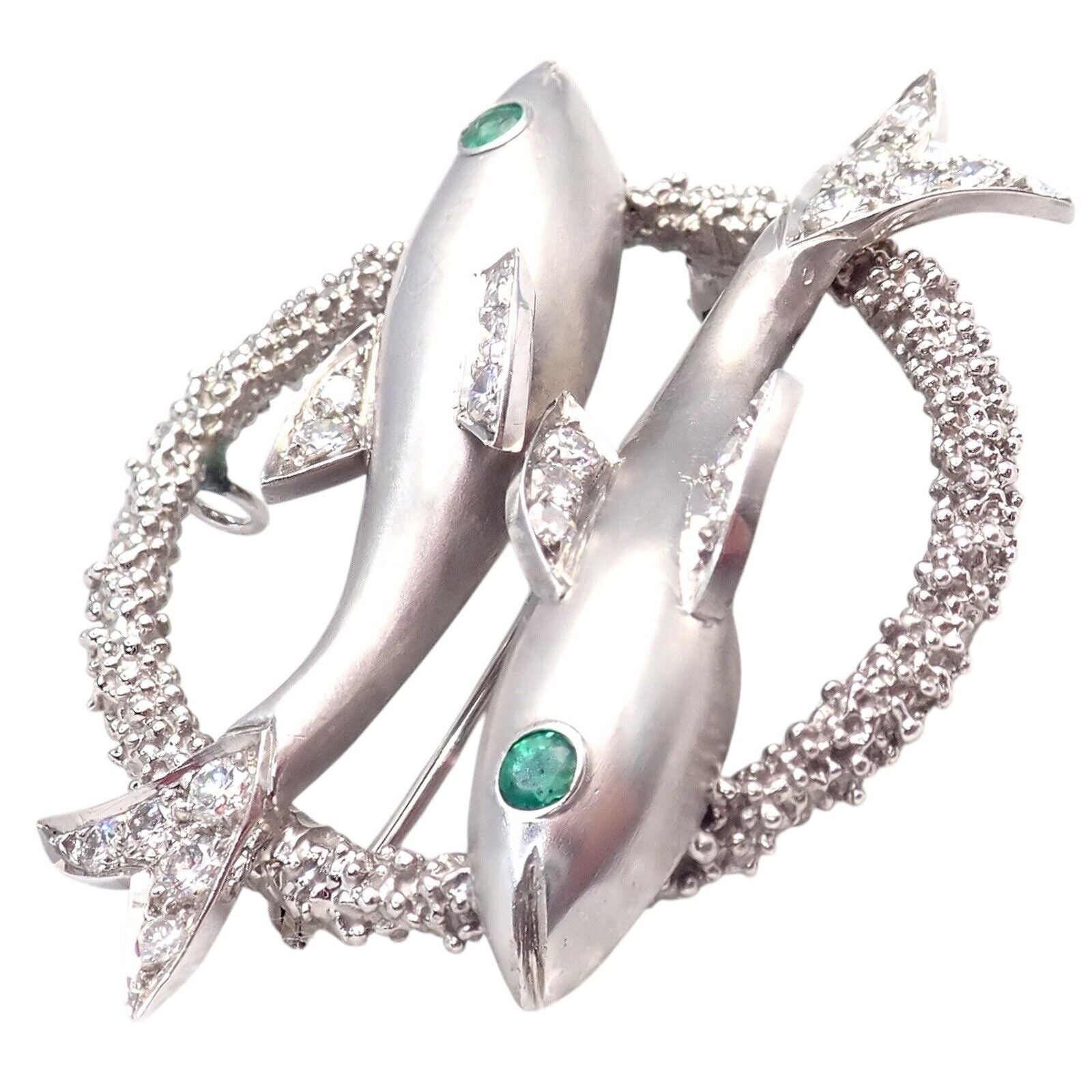 Cartier 18k White Gold Platinum Diamond Emerald Zodiac Pisces Fish Brooch Pin | Fortrove