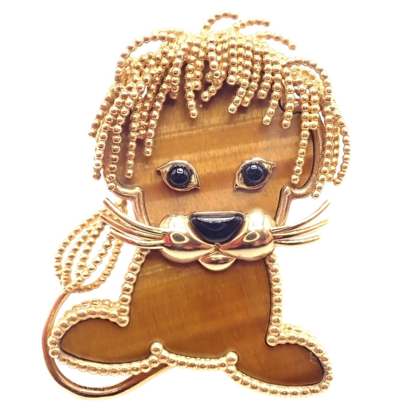 Van Cleef & Arpels Jewelry & Watches:Fine Jewelry:Brooches & Pins Van Cleef & Arpels 18k Yellow Gold Onyx Tiger Eye Lucky Animals Lion Clip Brooch