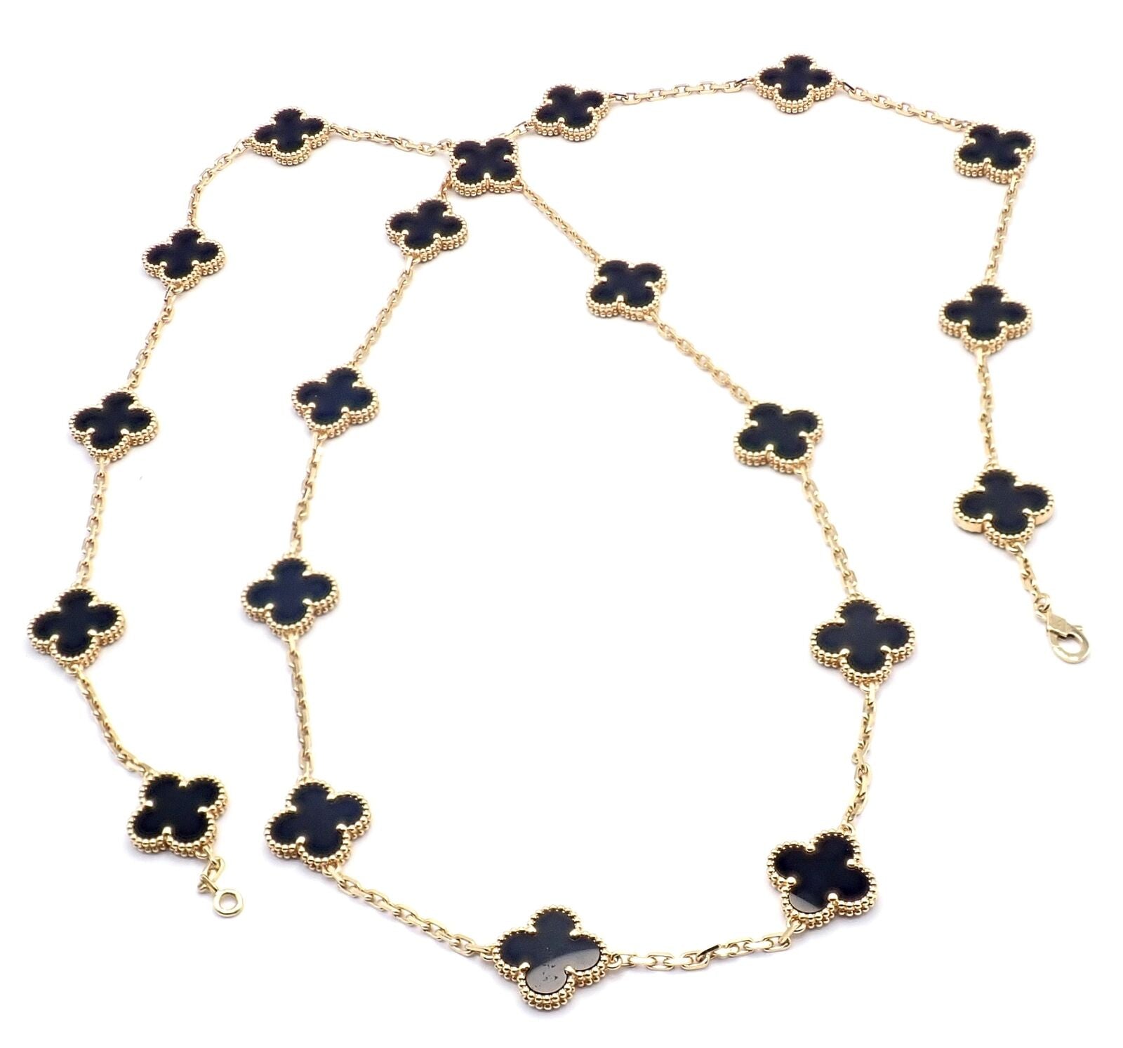 Authentic! Van Cleef & Arpels 18k Gold 20 Motif Black Onyx Alhambra Necklace | Fortrove