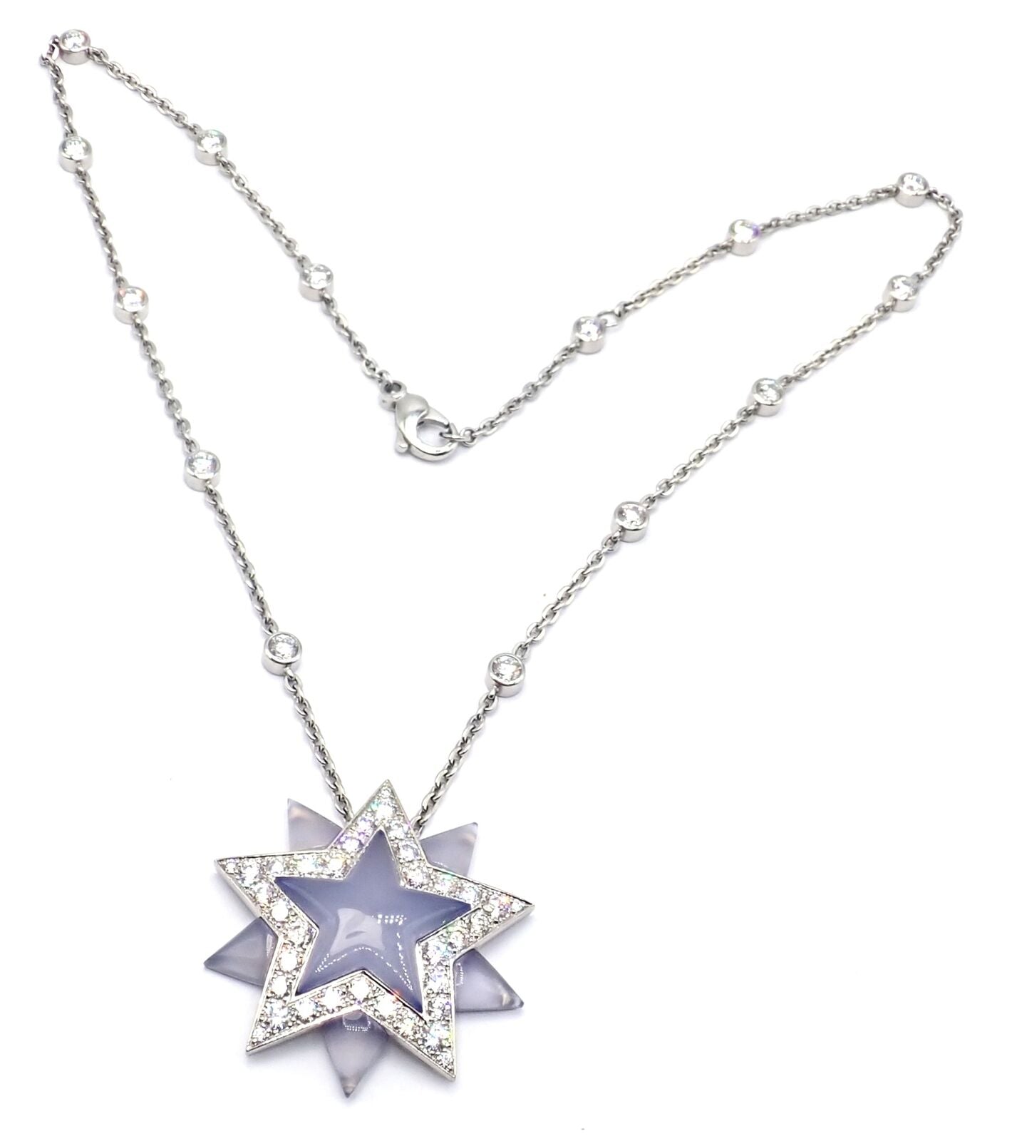 Authentic! Tiffany & Co Platinum Diamond Blue Chalcedony Star Pendant Necklace | Fortrove