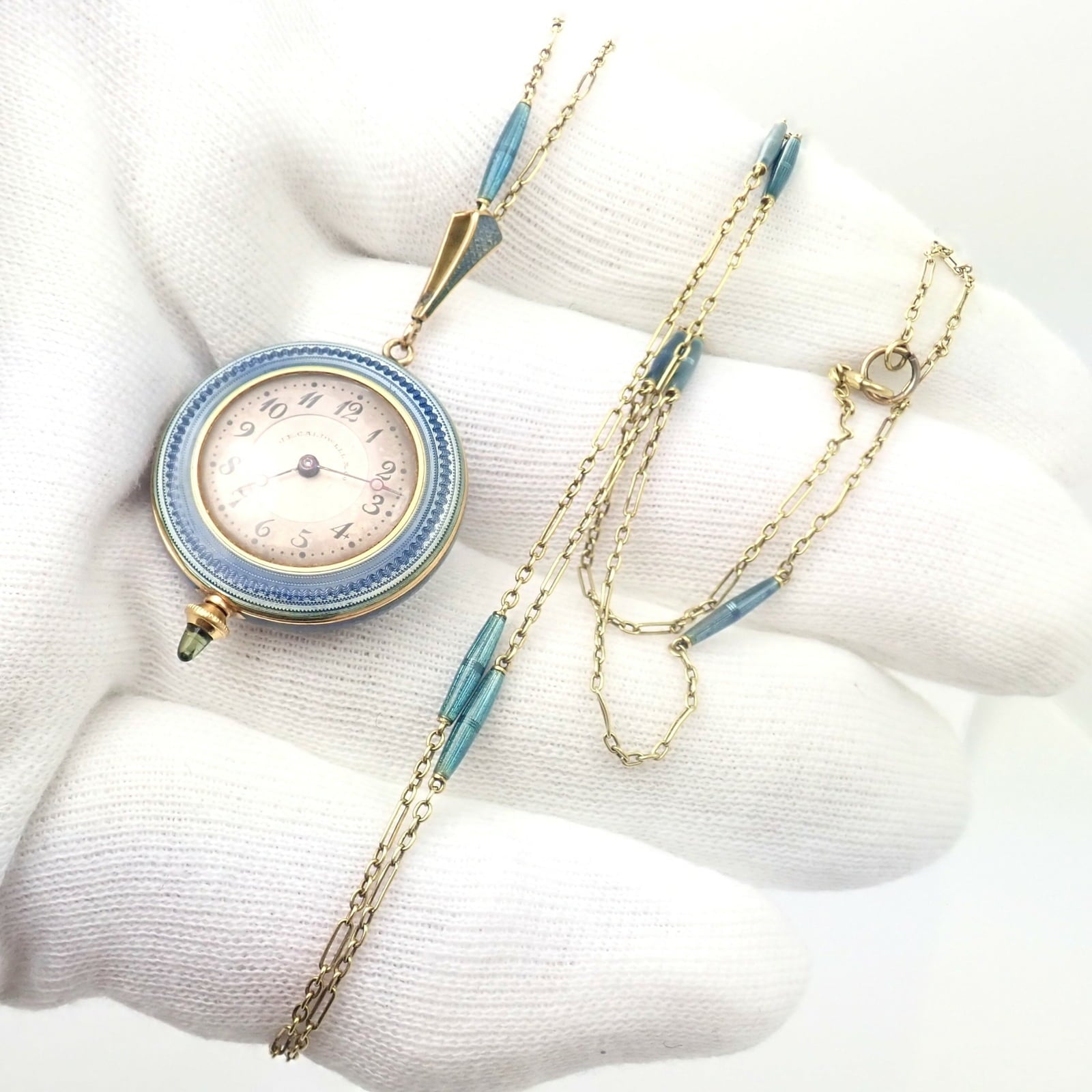 Tiffany & Co. Jewelry & Watches:Watches, Parts & Accessories:Watches:Other Watches Vintage JE Caldwell Longines 14k Yellow Gold Diamond Enamel 32" Pendant Watch