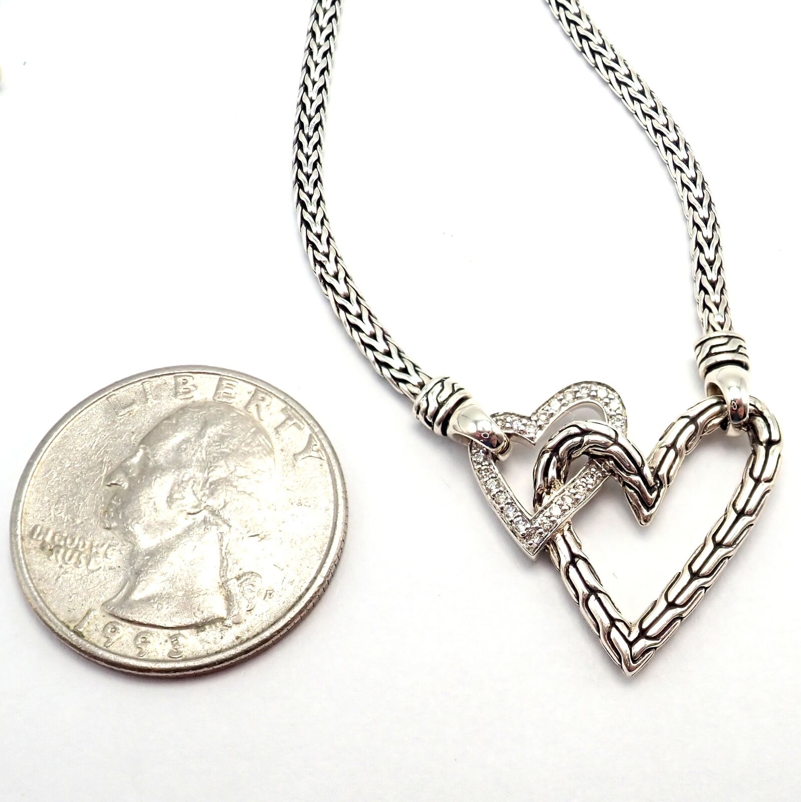 Authentic! John Hardy JH Silver Diamond Double Heart Manah