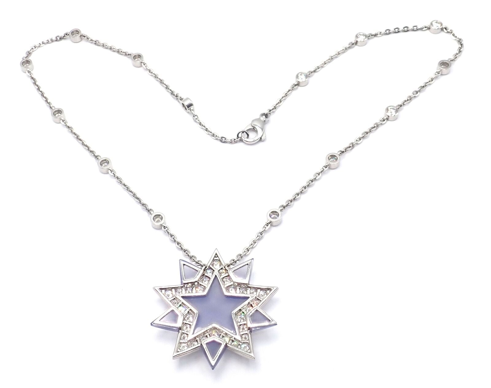 Authentic! Tiffany & Co Platinum Diamond Blue Chalcedony Star Pendant Necklace | Fortrove