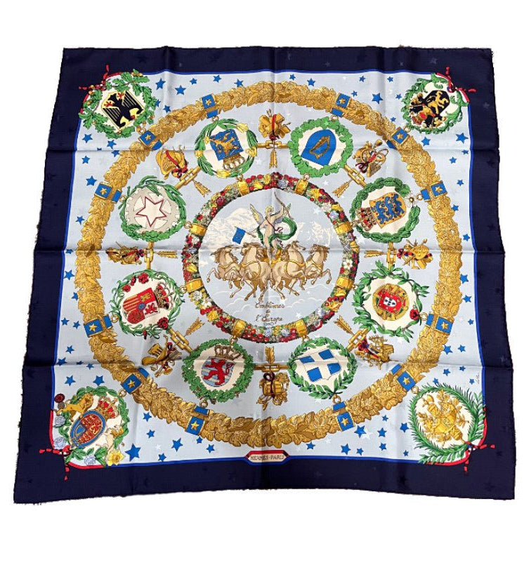Hermes Clothing, Shoes & Accessories:Women:Women's Accessories:Scarves & Wraps Authentic RARE! Hermes Emblemes De L'Europe Vintage 90cm Silk Scarf