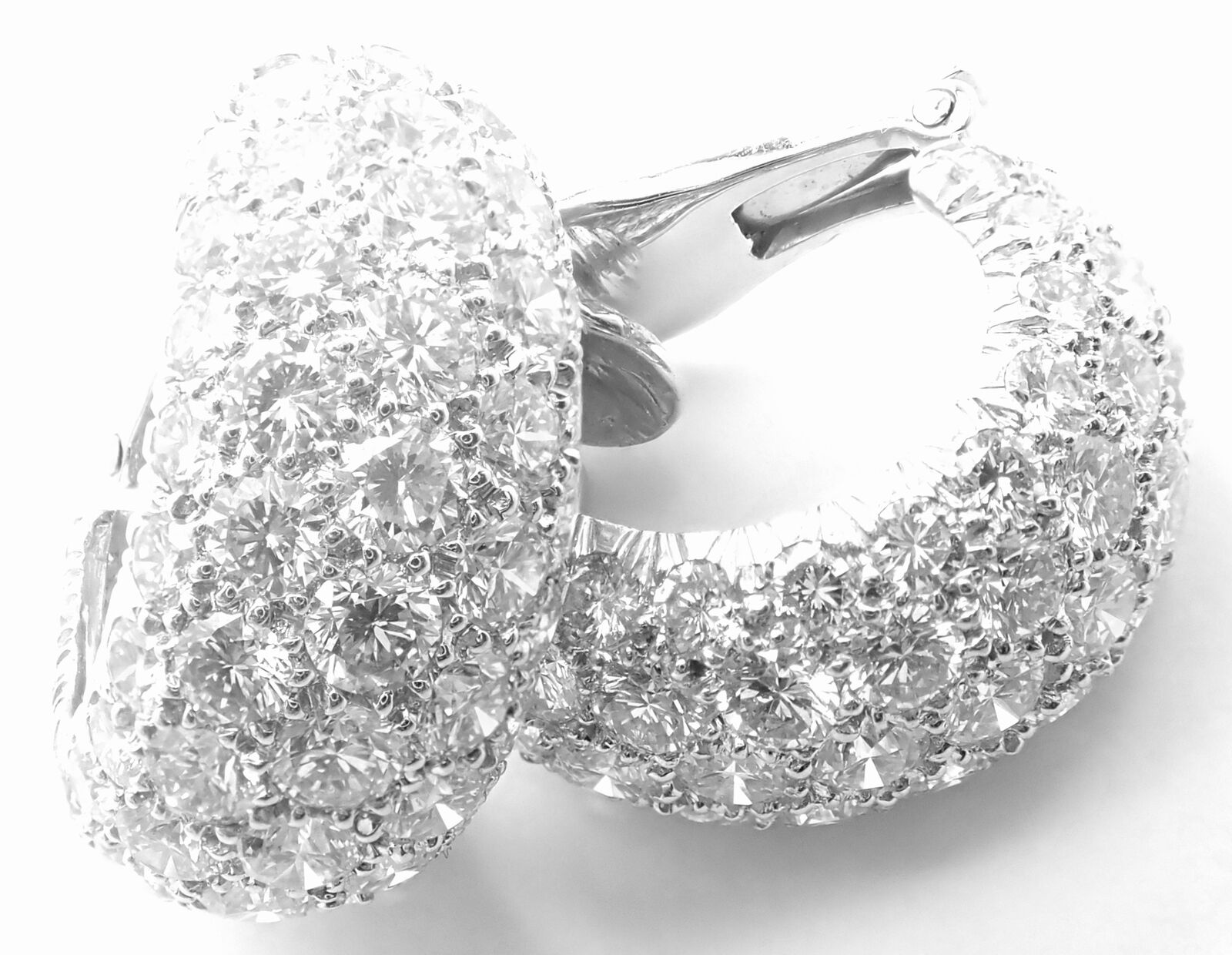 Authentic! David Webb Platinum 18k White Gold 10ct Diamond Hoop Earrings | Fortrove