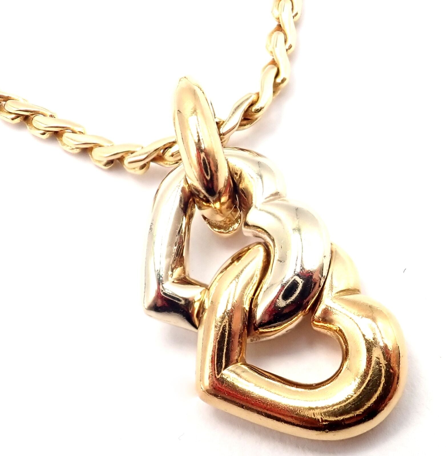 Authentic! Cartier 18k Yellow White Gold Double Heart Pendant Chain Necklace | Fortrove