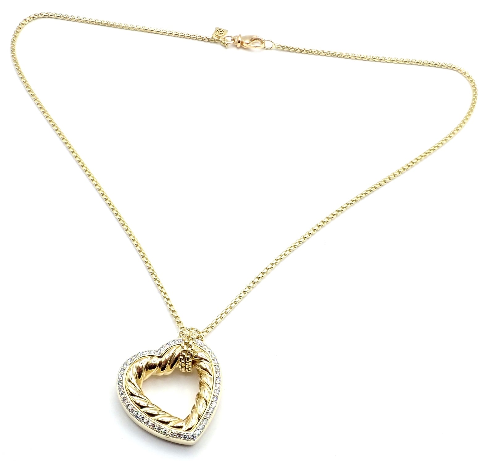 David Yurman Cable 18k Yellow Gold Diamond Large Heart Pendant Chain Necklace | Fortrove
