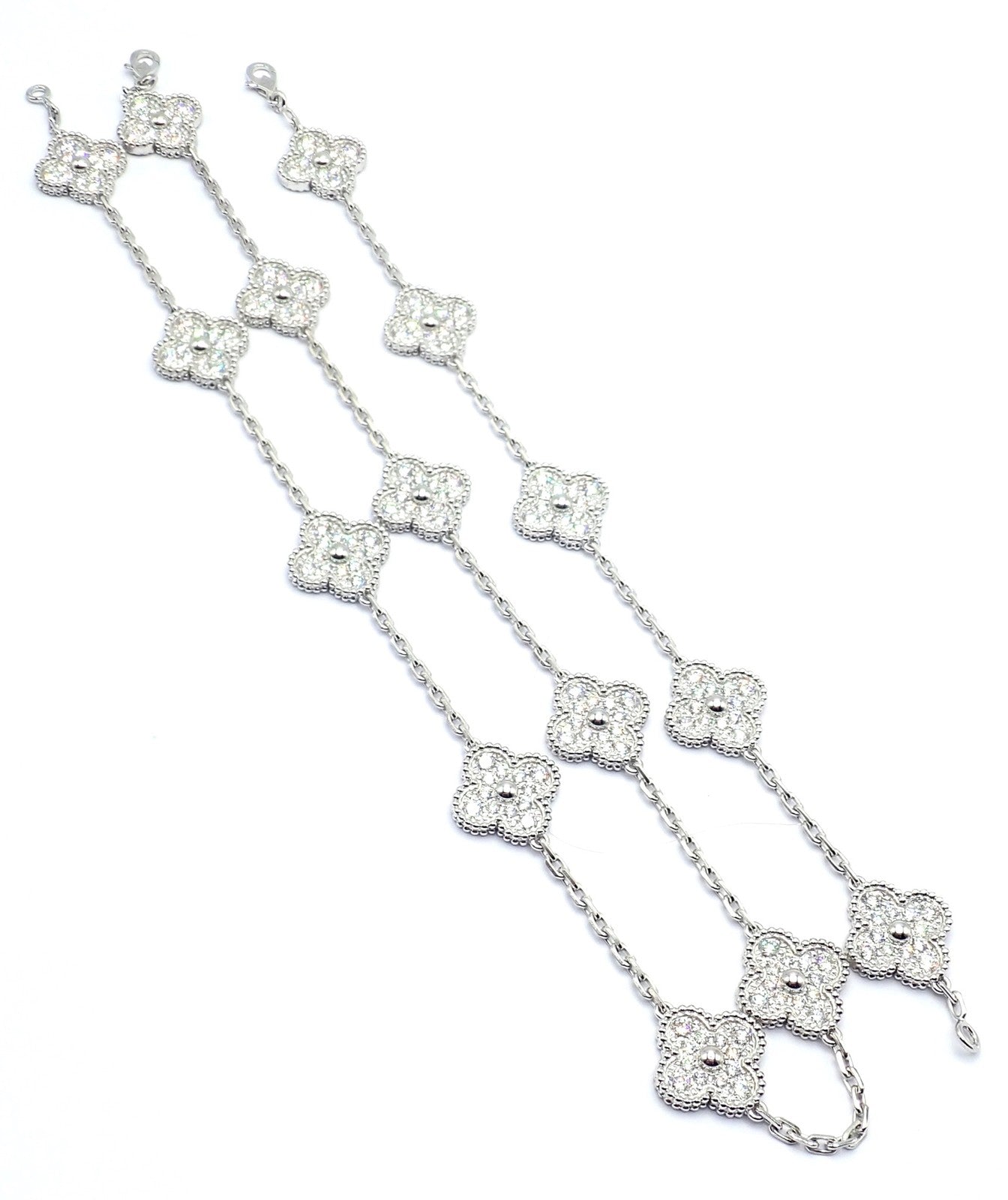 Van Cleef & Arpels 18k Gold Vintage Alhambra Diamond Necklace Bracelet Set Cert. | Fortrove